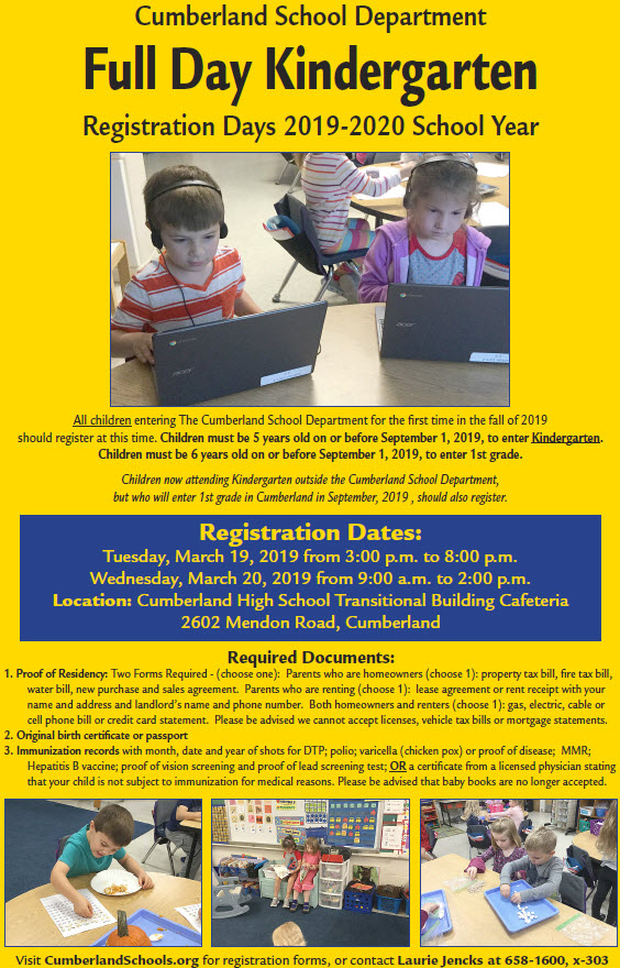 Full Day Kindergarten Registration 2019-2020 School Year - Cumberland ...